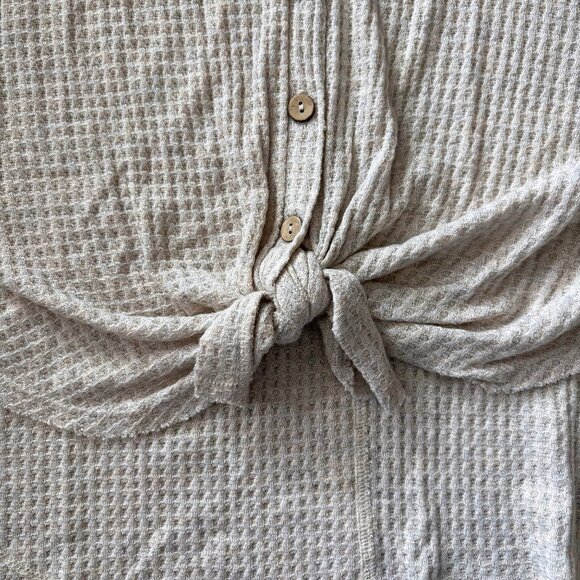 Eddie Bauer Waffle Knit Thermal Tie Front Button Up T-Shirt Womens SM Cabincore - Picture 7 of 13